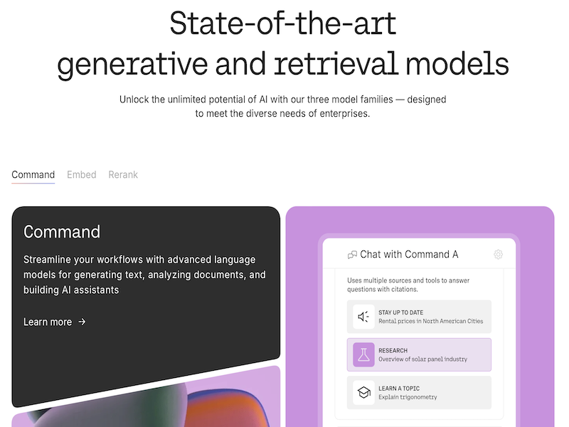 Cohere brings you cutting-edge multilingual models, advanced retrieval, and an AI workspace tailored for the modern enterprise.
